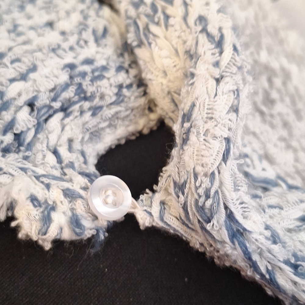 Blush Noir Hooded Open Cardigan Sweater Blue Cream Marled Knit Boho Sz. M #1130 - Picture 4 of 7